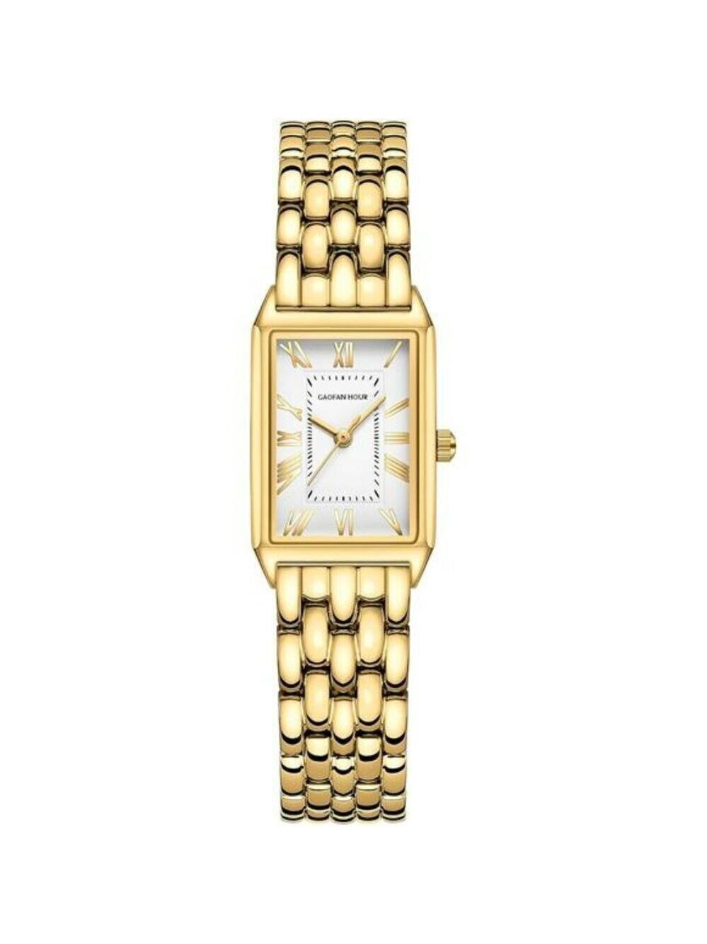 Gold Rectangle Watch Women Roman Dial Stainless Steel Band Water Resistant